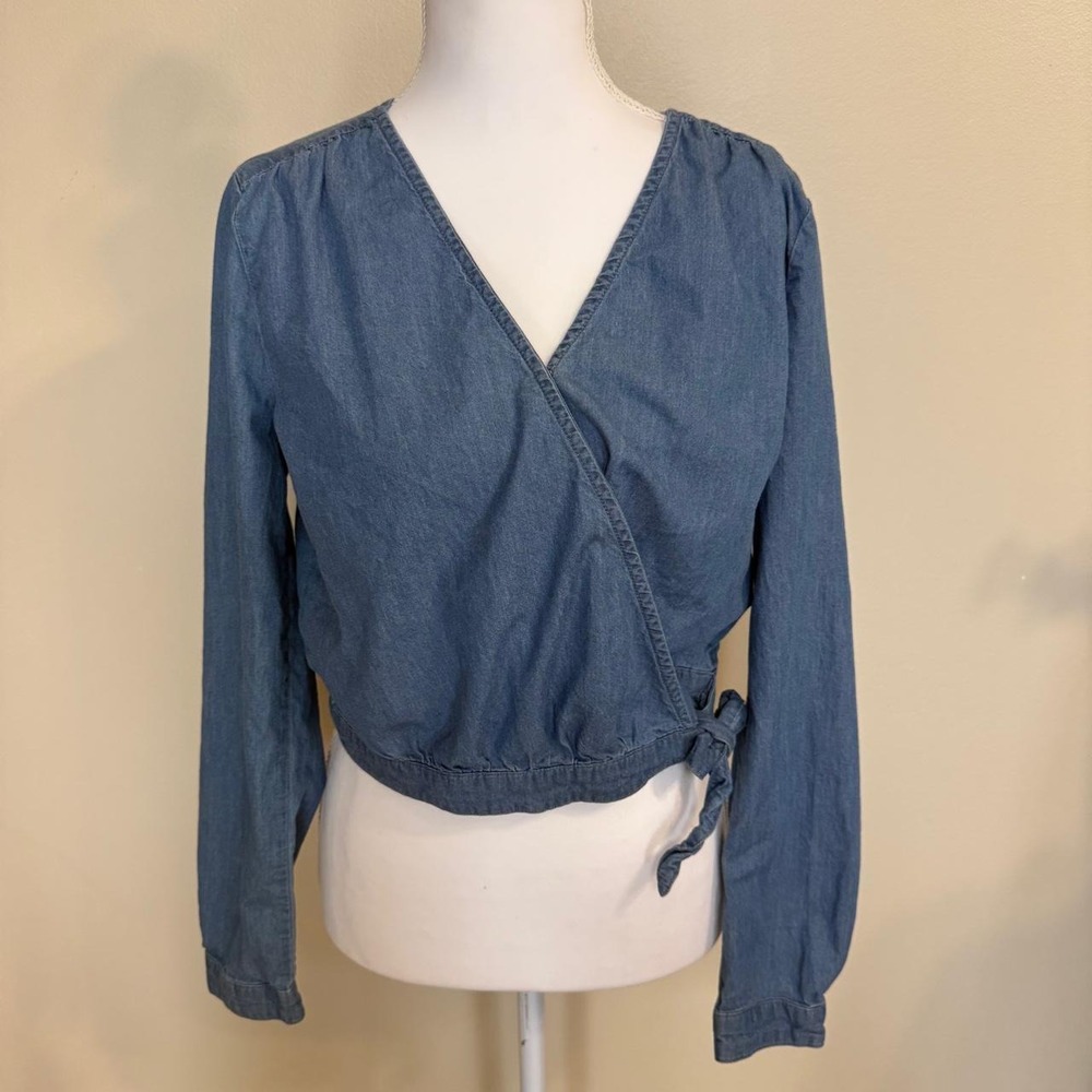 Copper Key Blue Denim Wrap Blouse Womens S Boho Cottagecore Western